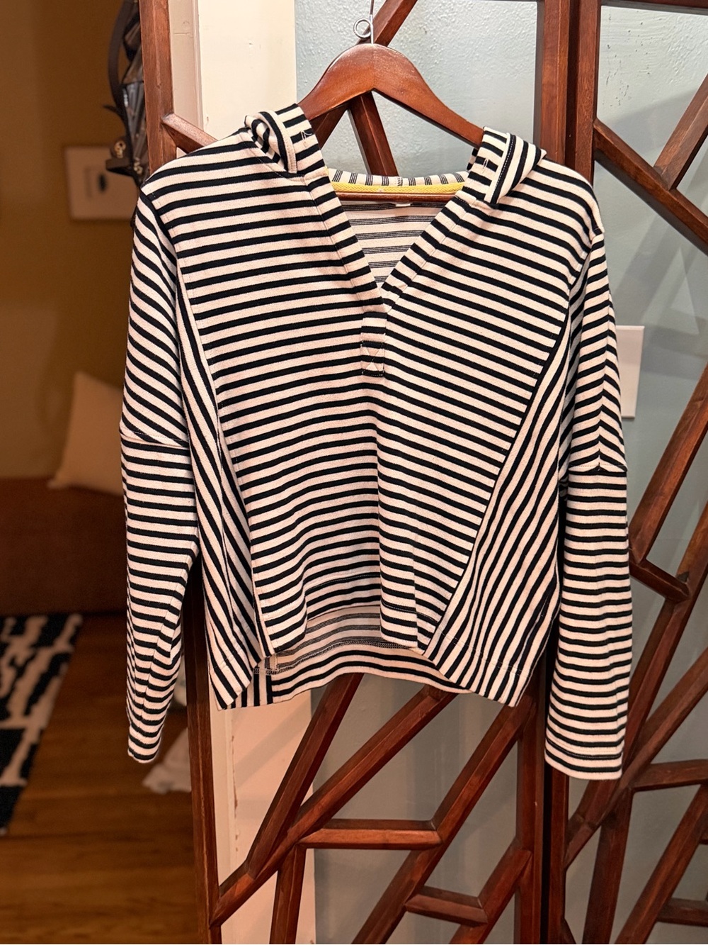 Black and white striped cotton lightweight summer hoodie